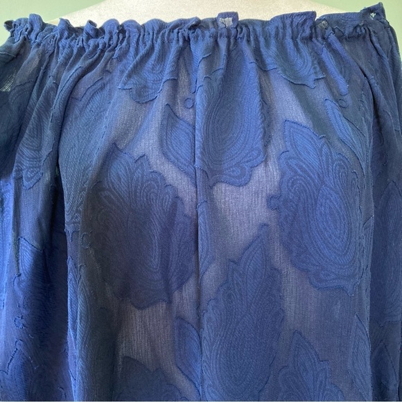MICHAEL Michael Kors Navy Blue Leaf Jacquard Off-The-Shoulder Blouse (Size L) - Picture 8 of 16